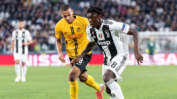 (L-R) Djibril Sow of BSC Young Boys, Moise Kean of Juventus FC during the UEFA Champions League group H match between Juventus FC and Young Boys at the Allianz Arena on October 02, 2018 in Turin, Italy(Photo by VI Images via Getty Images)
