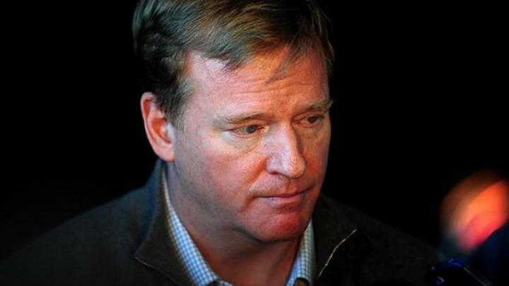 Dec 11, 2011; Detroit, MI, USA; NFL commissioner Roger Goodell talks to the media prior to the game between the Minnesota Vikings and Detroit Lions at Ford Field. Mandatory Credit: Andrew Weber- US PRESSWIRE