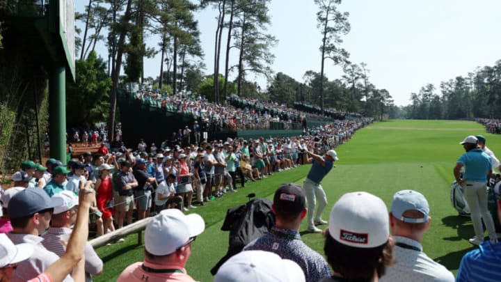 AUGUSTA, GEORGIA - APRIL 05: Rory McIlroy of Northern Ireland plays his shot from the 14th tee during a practice round prior to the 2023 Masters Tournament at Augusta National Golf Club on April 05, 2023 in Augusta, Georgia. (Photo by Patrick Smith/Getty Images)