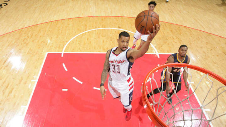WASHINGTON, DC -  FEBRUARY 10: Trey Burke #33 of the Washington Wizards shoots the ball against the Indiana Pacers on February 10, 2017 at Verizon Center in Washington, DC. NOTE TO USER: User expressly acknowledges and agrees that, by downloading and or using this Photograph, user is consenting to the terms and conditions of the Getty Images License Agreement. Mandatory Copyright Notice: Copyright 2017 NBAE (Photo by Ned Dishman/NBAE via Getty Images)
