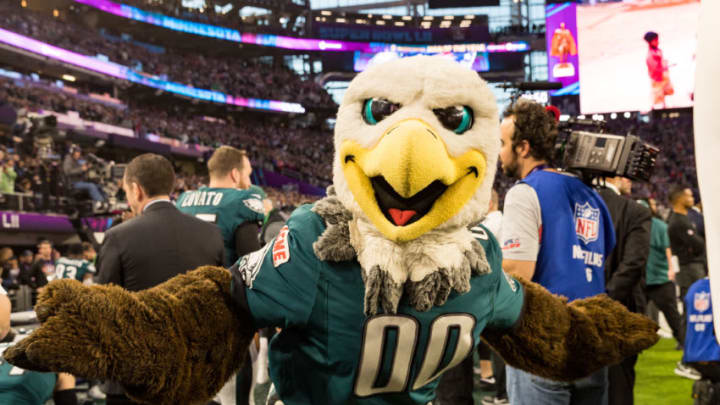 MINNEAPOLIS, MN - FEBRUARY 04: Philadelphia Eagles mascot Swoop at the Super Bowl LII Pregame show at U.S. Bank Stadium on February 4, 2018 in Minneapolis, Minnesota. (Photo by Christopher Polk/Getty Images)