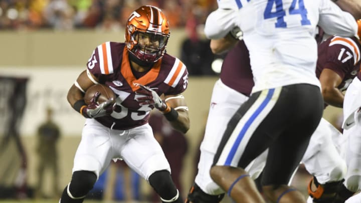 BLACKSBURG, VA - OCTOBER 28: Running back Deshawn McClease #33 of the Virginia Tech Hokies carries the ball against the Duke Blue Devils in the first half at Lane Stadium on October 28, 2017 in Blacksburg, Virginia. (Photo by Michael Shroyer/Getty Images)