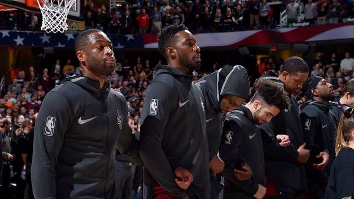CLEVELAND, OH - NOVEMBER 24: Cleveland Cavaliers lock arms before the game against the Charlotte Hornets on Novmber 24, 2017 at Quicken Loans Arena in Cleveland, Ohio. NOTE TO USER: User expressly acknowledges and agrees that, by downloading and/or using this Photograph, user is consenting to the terms and conditions of the Getty Images License Agreement. Mandatory Copyright Notice: Copyright 2017 NBAE (Photo by David Liam Kyle/NBAE via Getty Images)