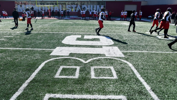 BLOOMINGTON, IN – NOVEMBER 10: The Big Ten logo on the field at Memorial Stadium before the game between the Maryland Terrapins and the Indiana Hoosiers on November 10, 2018 in Bloomington, Indiana. (Photo by G Fiume/Maryland Terrapins/Getty Images)