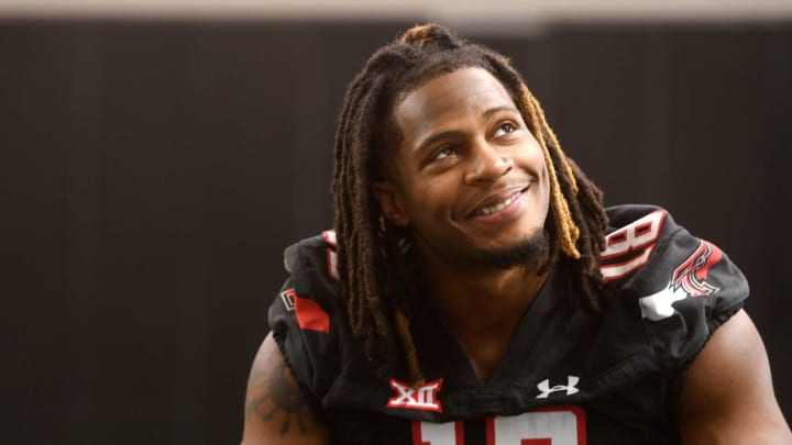 Texas Tech’s Tyler Owens attends media day, Thursday, Aug. 3, 2023, at the Sports Performance Center.