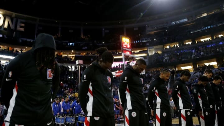 ORLANDO, FLORIDA - JANUARY 26: The LA Clippers honor the memory of former NBA player Kobe Bryant prior to the game between the Orlando Magic and the LA Clippers on January 26, 2020 in Orlando, Florida. NOTE TO USER: User expressly acknowledges and agrees that, by downloading and/or using this photograph, user is consenting to the terms and conditions of the Getty Images License Agreement. (Photo by Michael Reaves/Getty Images)