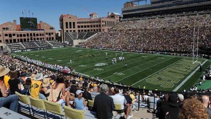 Sep 12, 2015; Boulder, CO, USA; General wide view of Folsom field in the second quarter of the game between the Massachusetts Minutemen against the Colorado Buffaloes. Mandatory Credit: Ron Chenoy-USA TODAY Sports