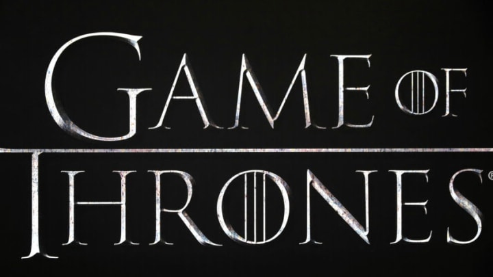 Close up of the Game of Thrones logo at the Game of Thrones Premiere, held at Waterfront Hall, Belfast. (Photo by Liam McBurney/PA Images via Getty Images)