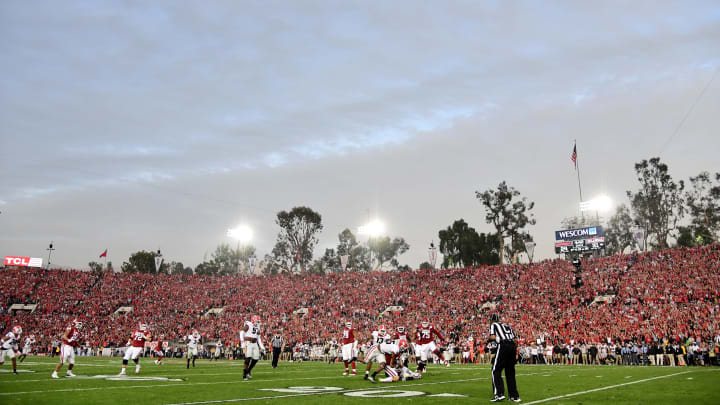 PASADENA, CA – JANUARY 01: A general view during the 2018 College Football Playoff Semifinal Game between the Oklahoma Sooners and Georgia Bulldogs at the Rose Bowl Game presented by Northwestern Mutual at the Rose Bowl on January 1, 2018 in Pasadena, California. (Photo by Harry How/Getty Images)