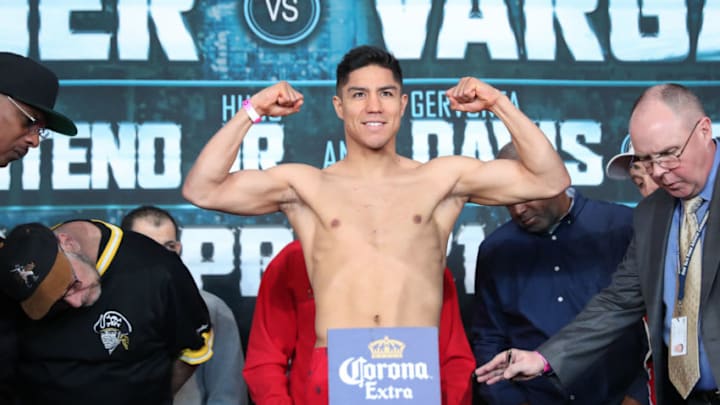NEW YORK, NY - APRIL 20: Jessie Vargas poses for members of the media at the weigh-ins for the April 21st Showtime Championship Boxing card at the Barclays Center on April 20, 2018 in the Brooklyn borough of New York City. (Photo by Edward Diller/Getty Images)