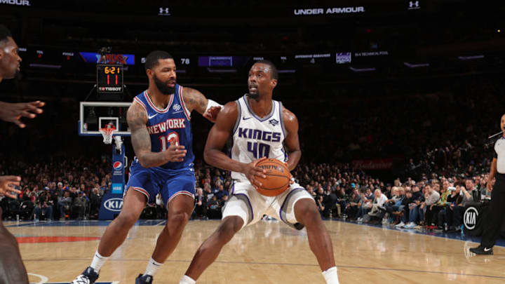 NEW YORK, NY - NOVEMBER 3: Harrison Barnes #40 of the Sacramento Kings handles the ball against the New York Knicks on November 3, 2019 at Madison Square Garden in New York City, New York. NOTE TO USER: User expressly acknowledges and agrees that, by downloading and or using this photograph, User is consenting to the terms and conditions of the Getty Images License Agreement. Mandatory Copyright Notice: Copyright 2019 NBAE (Photo by Nathaniel S. Butler/NBAE via Getty Images)