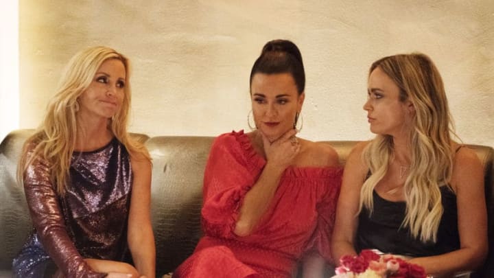 THE REAL HOUSEWIVES OF BEVERLY HILLS -- Episode 906 -- Pictured: (l-r) Camille Grammer, Kyle Richards, Teddi Mellencamp Arroyave -- (Photo by: Isabella Vosmikova/Bravo)