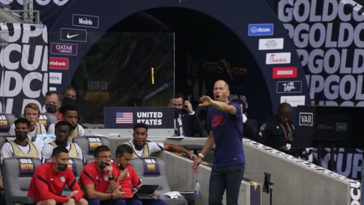 United States head coach Gregg Berhalter signals to players in the first half against Qatar in a Concacaf Gold Cup semifinal soccer match at Q2 Stadium. Mandatory Credit: Scott Wachter-USA TODAY Sports