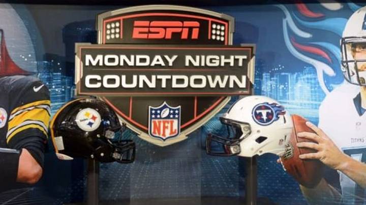 Nov 17, 2014; Nashville, TN, USA; General view of the helmets of the Pittsburgh Steelers and Tennessee Titans on the ESPN Monday Night Countdown set at LP Field. Mandatory Credit: Kirby Lee-USA TODAY Sports
