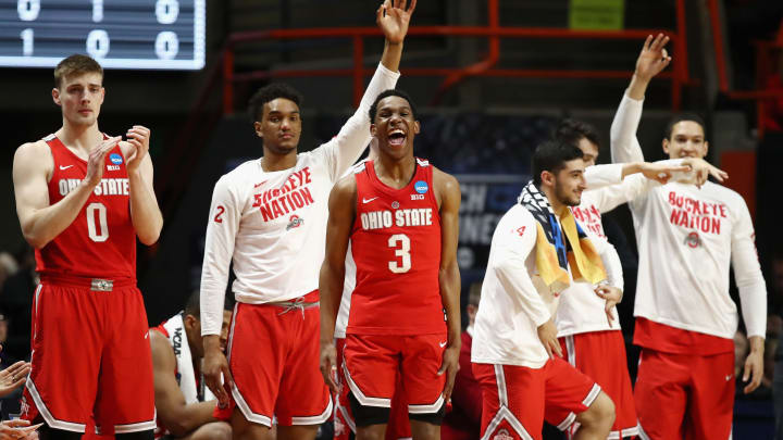 BOISE, ID – MARCH 17: C.J. Jackson #3 and the Ohio State Buckeyes bench react during the second half against the Gonzaga Bulldogs in the second round of the 2018 NCAA Men’s Basketball Tournament at Taco Bell Arena on March 17, 2018 in Boise, Idaho. (Photo by Ezra Shaw/Getty Images)