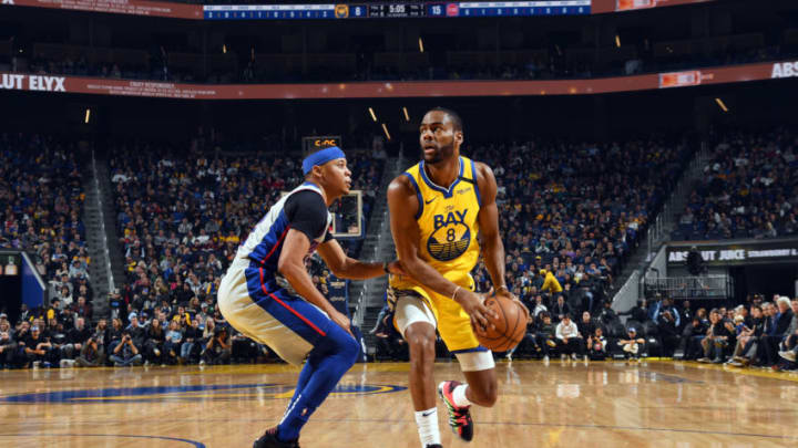 SAN FRANCISCO, CA - JANUARY 4: Alec Burks #8 of the Golden State Warriors handles the ball during the game against the Detroit Pistons on January 4, 2020 at Chase Center in San Francisco, California. NOTE TO USER: User expressly acknowledges and agrees that, by downloading and or using this photograph, user is consenting to the terms and conditions of Getty Images License Agreement. Mandatory Copyright Notice: Copyright 2020 NBAE (Photo by Noah Graham/NBAE via Getty Images)