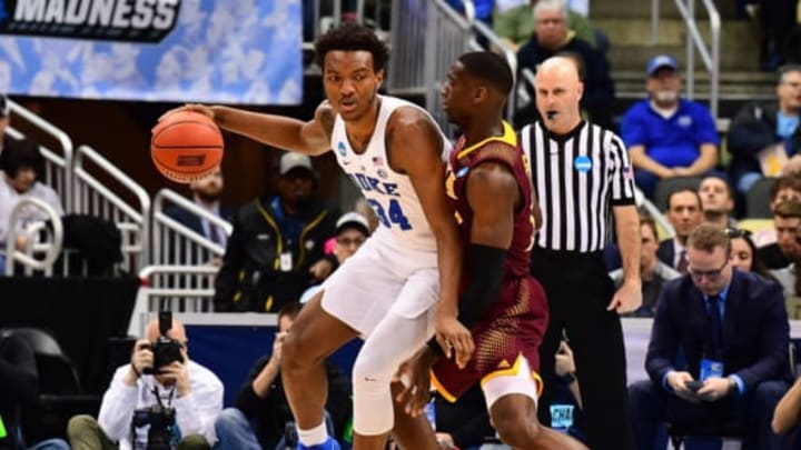 PITTSBURGH, PA – MARCH 15: Wendell Carter Jr #34 of the Duke Blue Devils dribbles against TK Edogi #13 of the Iona Gaels in the first half during the first round of the 2018 NCAA Men’s Basketball Tournament held at PPG Paints Arena on March 15, 2018 in Pittsburgh, Pennsylvania. (Photo by Ben Solomon/NCAA Photos via Getty Images)