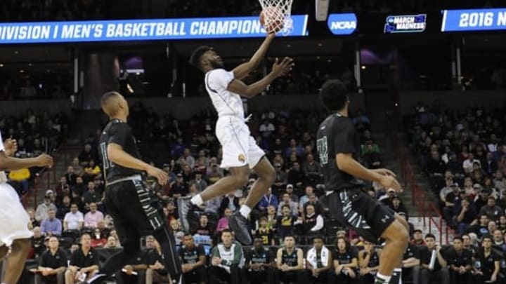 March 18, 2016; Spokane , WA, USA; California Golden Bears forward Jaylen Brown (0) moves to the basket to score against Hawaii Rainbow Warriors during the first half of the first round of the 2016 NCAA Tournament at Spokane Veterans Memorial Arena. Mandatory Credit: Kyle Terada-USA TODAY Sports