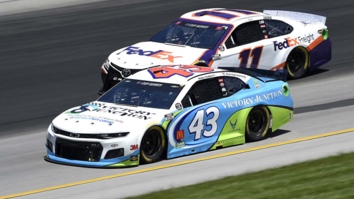 Bubba Wallace, Richard Petty Motorsports, and Denny Hamlin, Joe Gibbs Racing, NASCAR (Photo by Jared C. Tilton/Getty Images)