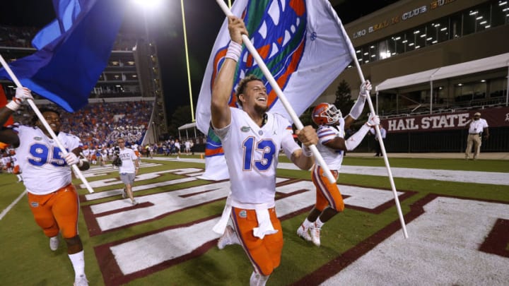 STARKVILLE, MS - SEPTEMBER 29: Feleipe Franks #13 of the Florida Gators celebrates a win over Mississippi State Bulldogs at Davis Wade Stadium on September 29, 2018 in Starkville, Mississippi. (Photo by Jonathan Bachman/Getty Images)