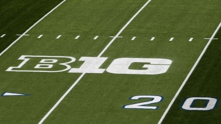 Oct 12, 2013; University Park, PA, USA; A general view of the Big Ten logo prior to the game between the Penn State Nittany Lions and the Michigan Wolverines at Beaver Stadium. Mandatory Credit: Matthew O