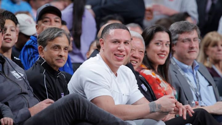 SACRAMENTO, CA - MARCH 9: Sacramento Kings owner Vivek Ranadive and former NBA player Mike Bibby look on during the game against the Orlando Magic on March 9, 2018 at Golden 1 Center in Sacramento, California. NOTE TO USER: User expressly acknowledges and agrees that, by downloading and or using this photograph, User is consenting to the terms and conditions of the Getty Images Agreement. Mandatory Copyright Notice: Copyright 2018 NBAE (Photo by Rocky Widner/NBAE via Getty Images)