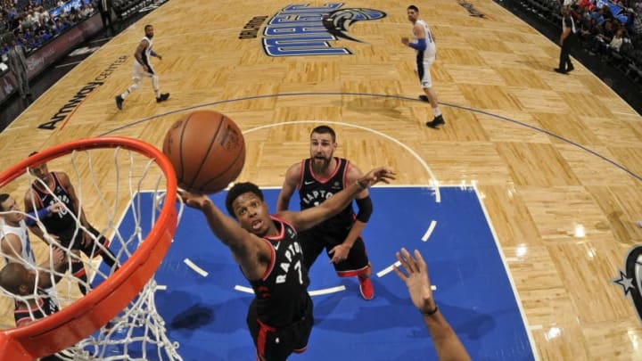 ORLANDO, FL – FEBRUARY 28: Kyle Lowry #7 of the Toronto Raptors shoots the ball during the game against the Orlando Magic on February 28, 2018 at Amway Center in Orlando, Florida. NOTE TO USER: User expressly acknowledges and agrees that, by downloading and or using this photograph, User is consenting to the terms and conditions of the Getty Images License Agreement. Mandatory Copyright Notice: Copyright 2018 NBAE (Photo by Fernando Medina/NBAE via Getty Images)