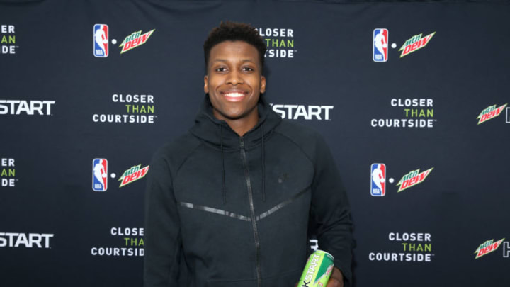 LOS ANGELES, CA - FEBRUARY 18: Mtn Dew Kickstart Rising Star Frank Ntilikina at Mtn Dew Kickstart Courtside Studios at NBA All-Star 2018 in Los Angeles, Sunday, February 18, 2018. (Photo by Phillip Faraone/Getty Images for Mtn Dew NBA All-Star Weekend)