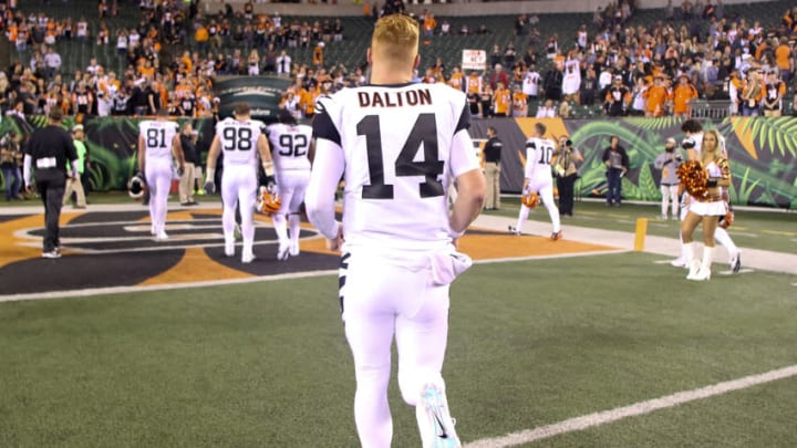 CINCINNATI, OH - SEPTEMBER 14: Andy Dalton #14 of the Cincinnati Bengals runs off the field following their 13-9 loss against the Houston Texans during the second half at Paul Brown Stadium on September 14, 2017 in Cincinnati, Ohio. (Photo by John Grieshop/Getty Images)