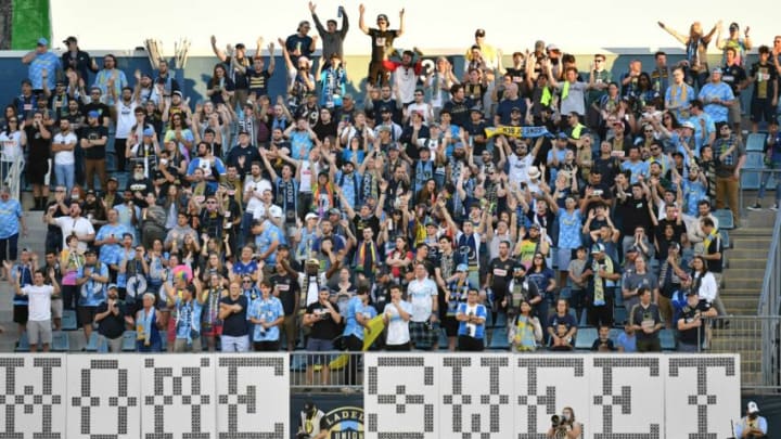 Philadelphia Union fans celebrate against the Columbus Crew during the first half at Subaru Park . Mandatory Credit: Eric Hartline-USA TODAY Sports