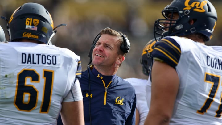 BOULDER, CO – OCTOBER 28: Head coach Justin Wilcox of the California Golden Bears looks on as he talks to players during a game against the Colorado Buffaloes at Folsom Field on October 28, 2017 in Boulder, Colorado. (Photo by Dustin Bradford/Getty Images)