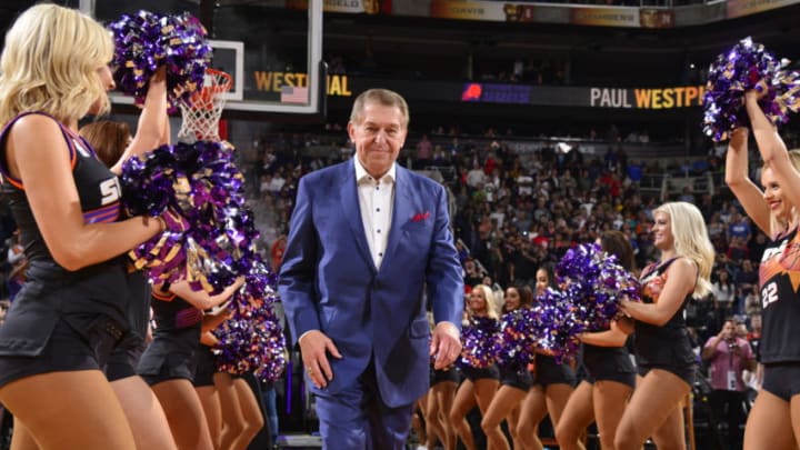 PHOENIX, AZ - JANUARY 12: Former owner and general manager Jerry Colangelo honored during halftime on January 12, 2018 at Talking Stick Resort Arena in Phoenix, Arizona. NOTE TO USER: User expressly acknowledges and agrees that, by downloading and or using this photograph, user is consenting to the terms and conditions of the Getty Images License Agreement. Mandatory Copyright Notice: Copyright 2018 NBAE (Photo by Barry Gossage/NBAE via Getty Images)