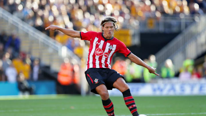 WOLVERHAMPTON, ENGLAND - SEPTEMBER 29: Jannik Vestergaard of Southampton during the Premier League match between Wolverhampton Wanderers and Southampton FC at Molineux on September 29, 2018 in Wolverhampton, United Kingdom. (Photo by Lynne Cameron/Getty Images)