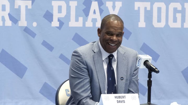 CHAPEL HILL, NC - APRIL 06: Hubert Davis is introduced as the new men's head basketball coach at the University of North Carolina at Dean E. Smith Center on April 6, 2021 in Chapel Hill, North Carolina. (Photo by Jeffrey Camarati/Getty Images)