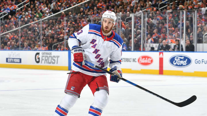 EDMONTON, AB – MARCH 3: Kevin Hayes #13 of the New York Rangers skates during the game against the Edmonton Oilers on March 3, 2018 at Rogers Place in Edmonton, Alberta, Canada. (Photo by Andy Devlin/NHLI via Getty Images) *** Local Caption *** Kevin Hayes