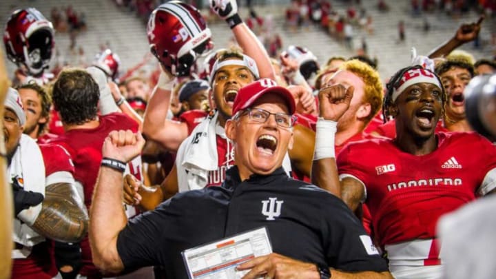Indiana head coach Tom Allen celebrates with his team