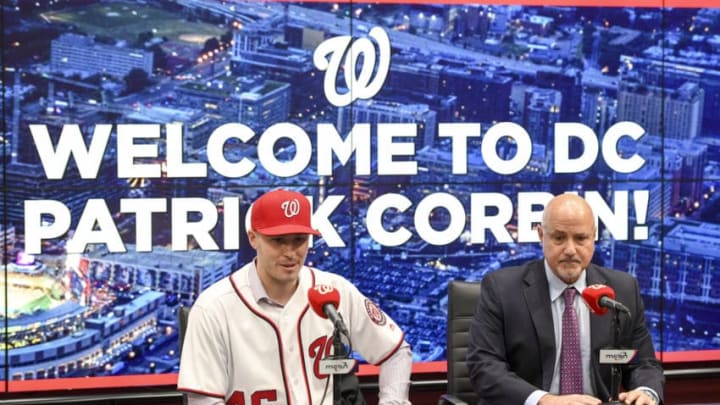 WASHINGTON, DC - DECEMBER 7: The Washington Nationals GM Mike Rizzo introduces left handed pitcher Patrick Corbin during a press conference at Nationals Park. (Photo by Jonathan Newton / The Washington Post via Getty Images)
