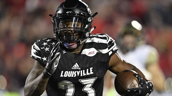 Nov 12, 2016; Louisville, KY, USA; Louisville Cardinals running back Brandon Radcliff (23) runs the ball against the Wake Forest Demon Deacons during the second half at Papa John