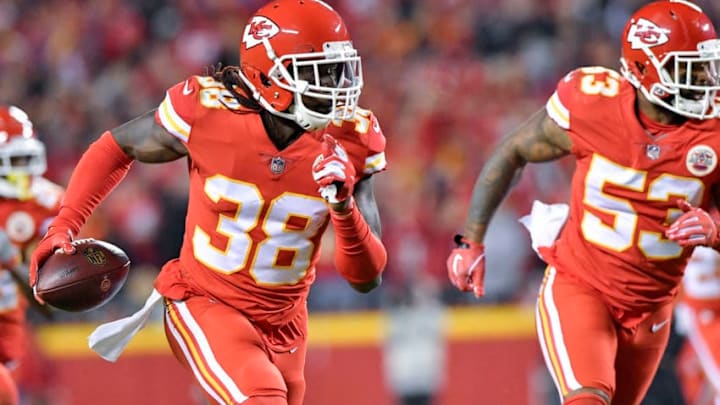 Kansas City Chiefs free safety Ron Parker returns an interception for a touchdown in the third quarter against the Cincinnati Bengals on Sunday, Oct. 21, 2018 at Arrowhead Stadium in Kansas City, Mo. (John Sleezer/Kansas City Star/TNS via Getty Images)