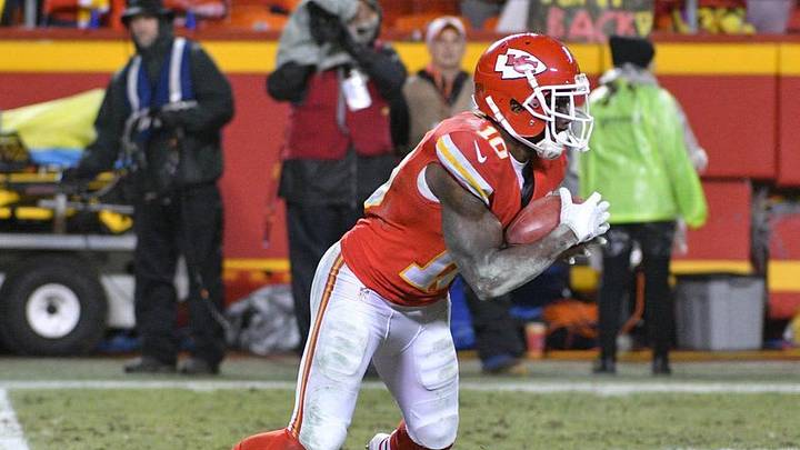 Dec 25, 2016; Kansas City, MO, USA; Kansas City Chiefs wide receiver Tyreek Hill (10) returns a kick during a football game against the Denver Broncos at Arrowhead Stadium. The Chiefs won 33-10. Mandatory Credit: Denny Medley-USA TODAY Sports