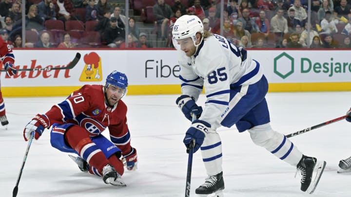 Sep 29, 2023; Montreal, Quebec, CAN; Toronto Maple Leafs defenseman William Lagesson (85)   Credit: Eric Bolte-USA TODAY Sports