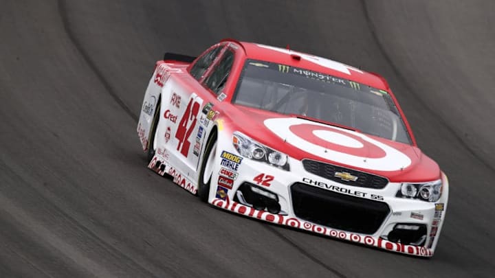 BROOKLYN, MI - AUGUST 11: Kyle Larson, driver of the #42 Target Chevrolet, practices for the Monster Energy NASCAR Cup Series Pure Michigan 400 at Michigan International Speedway on August 11, 2017 in Brooklyn, Michigan. (Photo by Gregory Shamus/Getty Images)