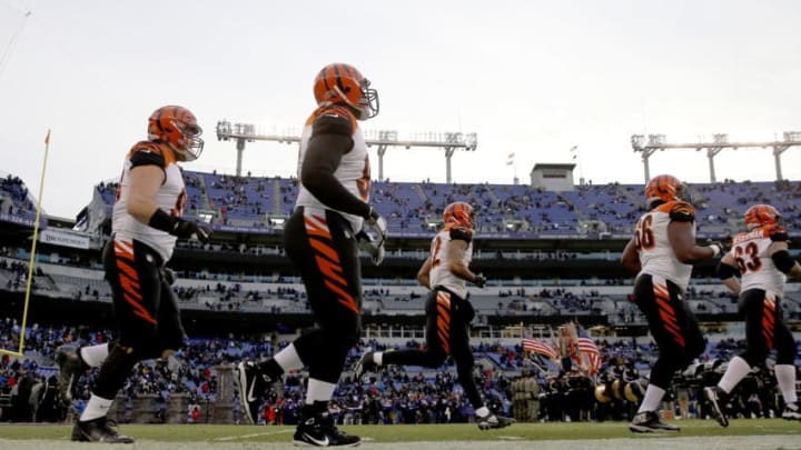 BALTIMORE, MD - DECEMBER 31: Members of the Cincinnati Bengals take the field before the start of their game against the Baltimore Ravens at M&T Bank Stadium on December 31, 2017 in Baltimore, Maryland. (Photo by Rob Carr/Getty Images)