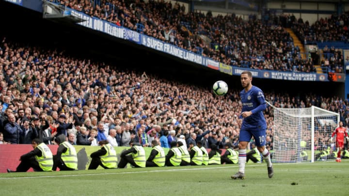 LONDON, ENGLAND - MAY 05: Eden Hazard of Chelsea in action during the Premier League match between Chelsea FC and Watford FC at Stamford Bridge on May 05, 2019 in London, United Kingdom. (Photo by Richard Heathcote/Getty Images)