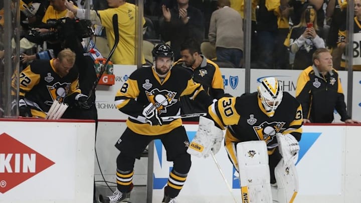 Jun 9, 2016; Pittsburgh, PA, USA; Pittsburgh Penguins goalie Matt Murray (30) takes the ice for warm ups before game five of the 2016 Stanley Cup Final against the San Jose Sharks at Consol Energy Center. Mandatory Credit: Charles LeClaire-USA TODAY Sports