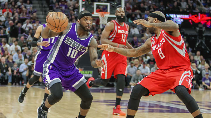 Apr 9, 2017; Sacramento, CA, USA; Sacramento Kings guard Ty Lawson (10) during the third quarter against the Houston Rockets at Golden 1 Center. The Rockets defeated the Kings 135-128. Mandatory Credit: Sergio Estrada-USA TODAY Sports