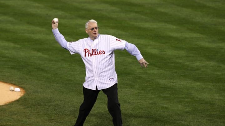 PHILADELPHIA - OCTOBER 27: Former Philadelphia Phillies pitcher and U.S. Senator Jim Bunning (R-KY) throws out the ceremonial first pitch prior to game five of the 2008 MLB World Series between the Philadelphia Phillies and the Tampa Bay Rays on October 27, 2008 at Citizens Bank Park in Philadelphia, Pennsylvania. (Photo by Jim McIsaac/Getty Images)