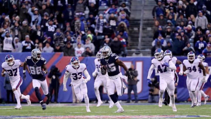 EAST RUTHERFORD, NEW JERSEY - DECEMBER 10: Rod Smith #45 of the Dallas Cowboys scores an 81 yard touchdown against the New York Giants during the fourth quarter in the game at MetLife Stadium on December 10, 2017 in East Rutherford, New Jersey. (Photo by Elsa/Getty Images)