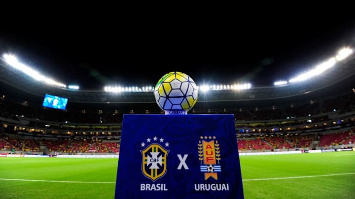 RECIFE, BRAZIL - MARCH 25: Detail of the official ball before a match between Brazil and Uruguay as part of 2018 FIFA World Cup Russia Qualifiers at Arena Pernanbuco on March 25, 2016 in Recife, Brazil. (Photo by Buda Mendes/Getty Images)