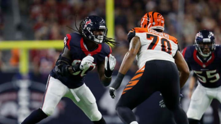 HOUSTON, TX – DECEMBER 24: Jadeveon Clowney #90 of the Houston Texans rushes against Cedric Ogbuehi #70 of the Cincinnati Bengals in the second quarter at NRG Stadium on December 24, 2016 in Houston, Texas. (Photo by Tim Warner/Getty Images)